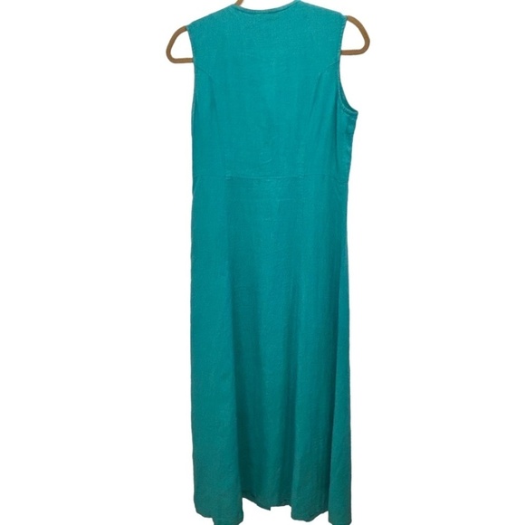F.L. Malik Sleeveless Button Front Tie Waist V-Neck Linen Maxi Dress Size Medium - Picture 3 of 5
